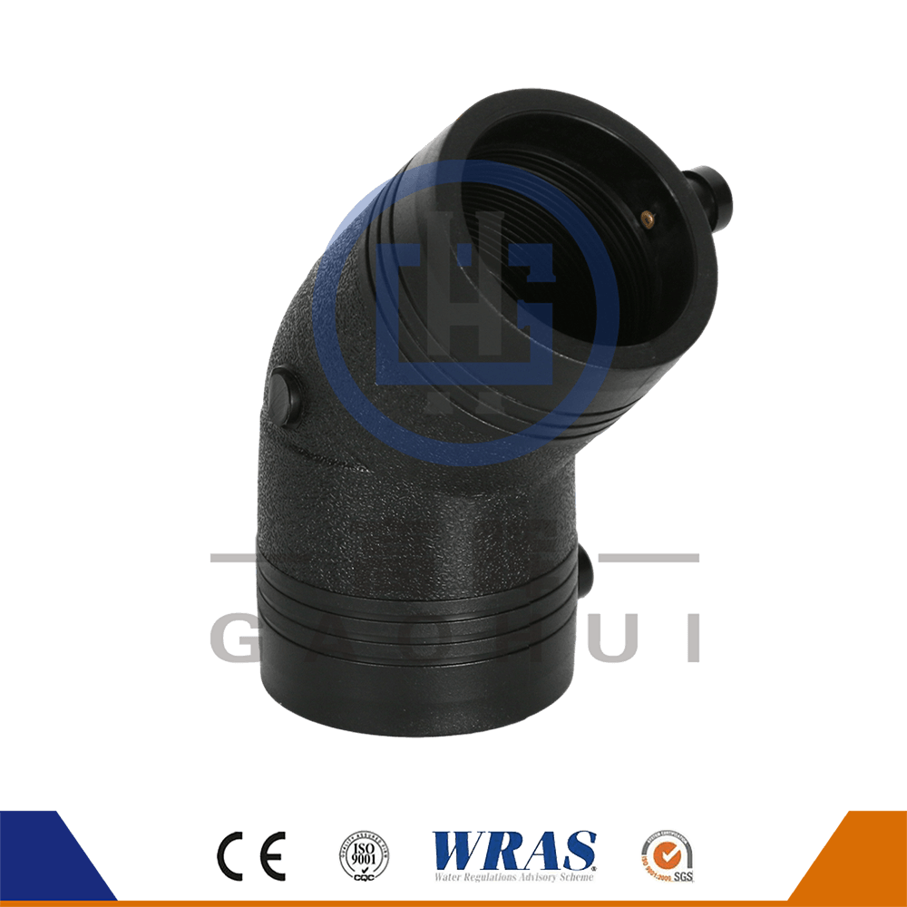 HDPE Electro Fusion Electro Comhleá 45 Céim Elbow Céim le haghaidh Soláthar Uisce